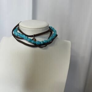 Julia choker necklace brown suede and turquoise blue colored stones jewelry